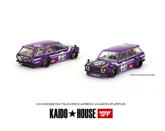 Kaido House x Mini GT 1:64 Datsun KAIDO 510 Wagon FIBRA DE CARBONO V1 – Púrpura – Edición limitada