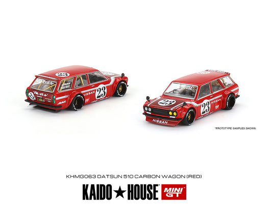 Kaido House x Mini GT 1:64 Datsun KAIDO 510 Wagon FIBRA DE CARBONO V2 – Rojo – Edición limitada