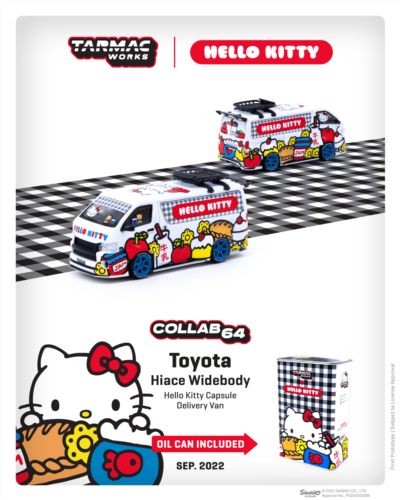 Tarmac Works 1:64 Toyota Hiace Widebody Hello Kitty con lata de aceite (exclusivo)