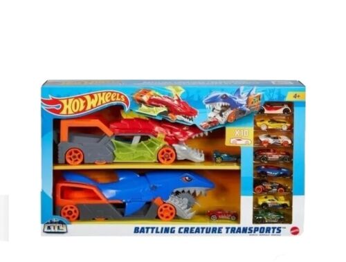 Juego de transportadores de criaturas de batalla de Hot Wheels con 20 autos y 2 transportadores