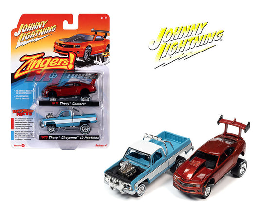 Johnny Lightning 1:64 Theme 2 Pack – Zingers 2011 Chevy Camaro & 1973 Chevrolet Cheyenne 10 Fleetside A