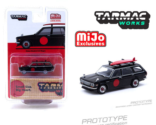 Tarmac Works 1:64 Datsun Bluebird 510 Wagon Black Con Tabla de Surf Edición Especial Limitada.- Exclusivo Mijo